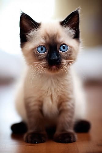Siamese kitten sitting on table Animals Print